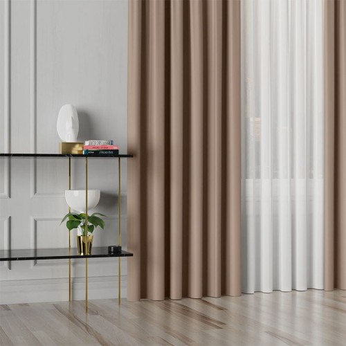 GRETA Tkanina dekoracyjna typu blackout, wysokość 320cm, kolor jasny brązowy