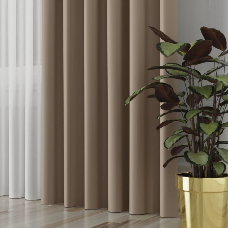 GRETA Tkanina dekoracyjna typu blackout, wysokość 320cm, kolor jasny brązowy