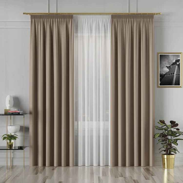 GRETA Tkanina dekoracyjna typu blackout, wysokość 320cm, kolor jasny brązowy