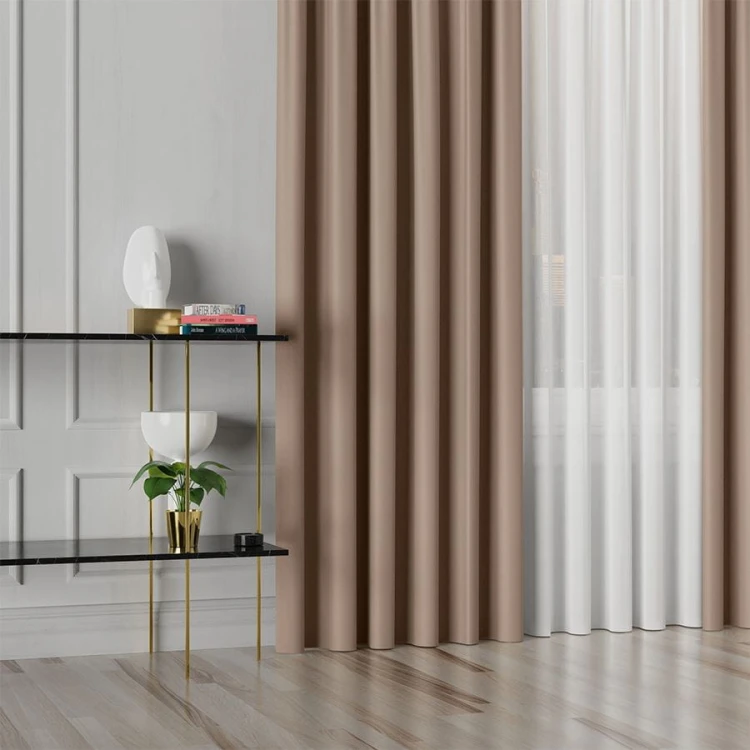 GRETA Tkanina dekoracyjna typu blackout, wysokość 320cm, kolor jasny brązowy