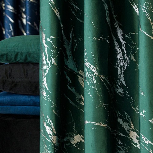 MARMA Tkanina dekoracyjna, wysokość 300cm, kolor ciemny zielony; butelkowy ze srebrnym nadrukiem