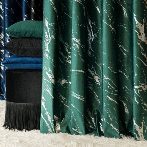 MARMA Tkanina dekoracyjna, wysokość 300cm, kolor ciemny zielony; butelkowy ze srebrnym nadrukiem