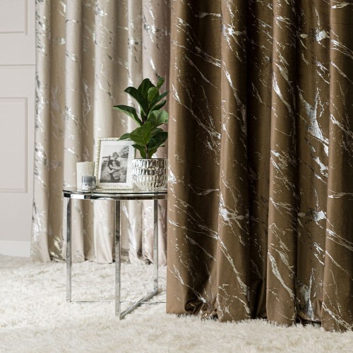 MARMA Tkanina dekoracyjna, wysokość 300cm, kolor brązowy ze srebrnym nadrukiem