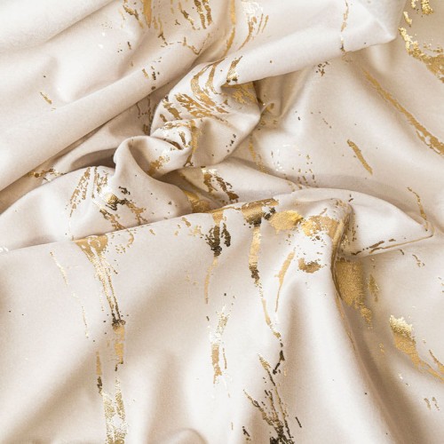 MARMA Tkanina dekoracyjna, wysokość 300cm, kolor kremowy ze złotym nadrukiem