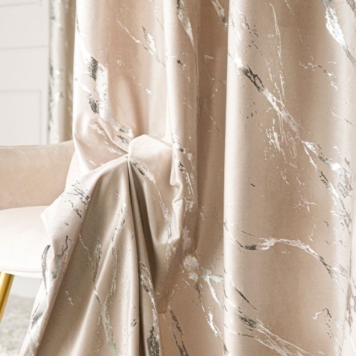 MARMA Tkanina dekoracyjna, wysokość 300cm, kolor ciemny kremowy ze srebrnym nadrukiem