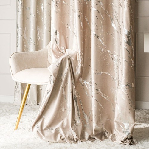 MARMA Tkanina dekoracyjna, wysokość 300cm, kolor ciemny kremowy ze srebrnym nadrukiem