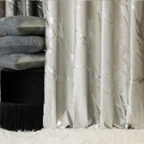 MARMA Tkanina dekoracyjna, wysokość 300cm, kolor pastelowy szary ze srebrnym nadrukiem