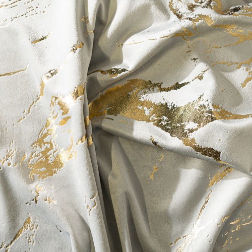 MARMA Tkanina dekoracyjna, wysokość 300cm, kolor pastelowy szary ze złotym nadrukiem