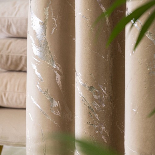 MARMA Tkanina dekoracyjna, wysokość 300cm, kolor ciemny beżowy ze srebrnym nadrukiem