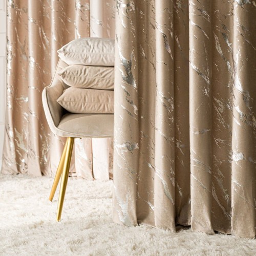 MARMA Tkanina dekoracyjna, wysokość 300cm, kolor ciemny beżowy ze srebrnym nadrukiem