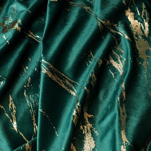 MARMA Tkanina dekoracyjna, wysokość 300cm, kolor ciemny zielony; butelkowy ze złotym nadrukiem