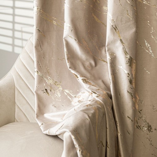 MARMA Tkanina dekoracyjna, wysokość 300cm, kolor ciemny kremowy ze złotym nadrukiem