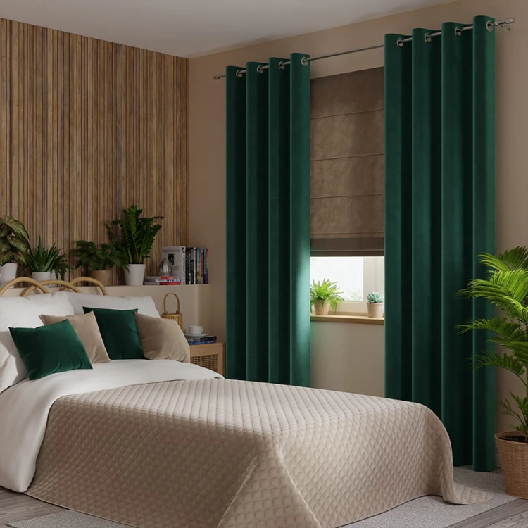 VELVI Zasłona gotowa na przelotkach, szerokość 140 x wysokość 230cm, kolor szmaragdowy zielony