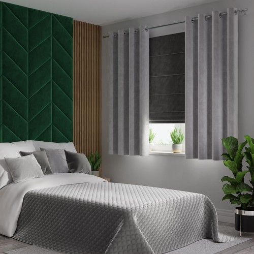 VELVI Zasłona gotowa na przelotkach, szerokość 140 x wysokość 160cm, kolor jasny szary