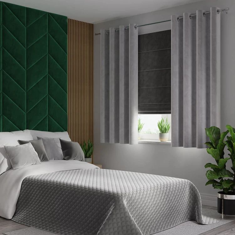 VELVI Zasłona gotowa na przelotkach, szerokość 140 x wysokość 160cm, kolor jasny szary