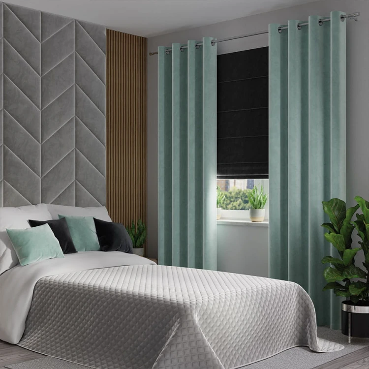 VELVI Zasłona gotowa na przelotkach, szerokość 140 x wysokość 230cm, kolor miętowy