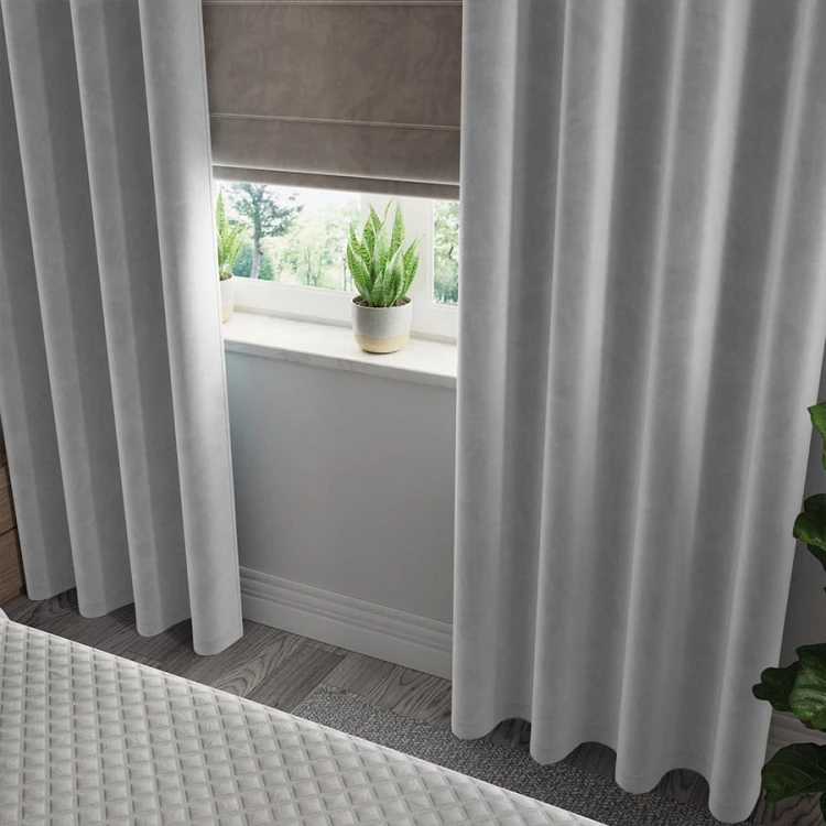 VELVI Zasłona gotowa na przelotkach, szerokość 140 x wysokość 240cm, kolor chłodny szary
