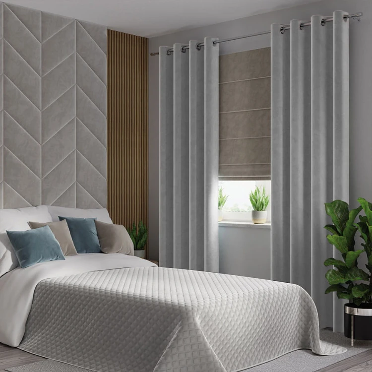 VELVI Zasłona gotowa na przelotkach, szerokość 140 x wysokość 240cm, kolor chłodny szary