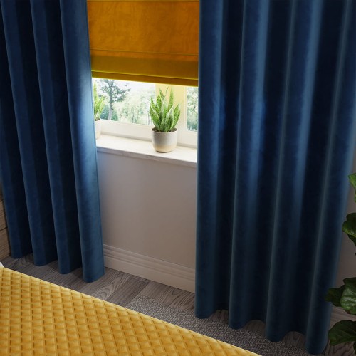 VELVI Zasłona gotowa na przelotkach, szerokość 140 x wysokość 260cm, kolor granatowy