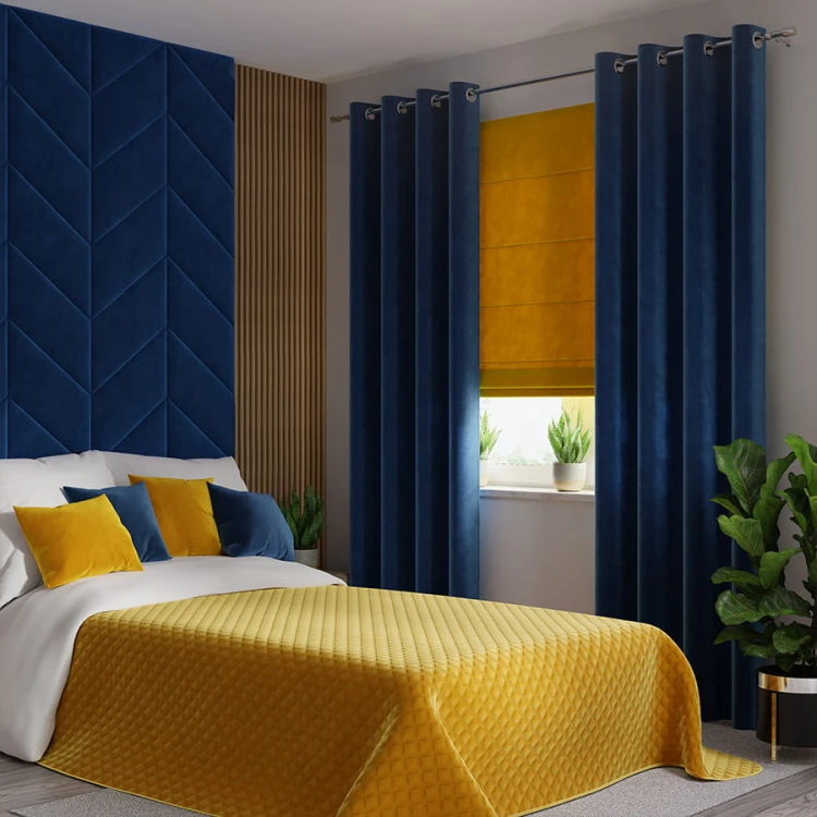 VELVI Zasłona gotowa na przelotkach, szerokość 140 x wysokość 260cm, kolor granatowy