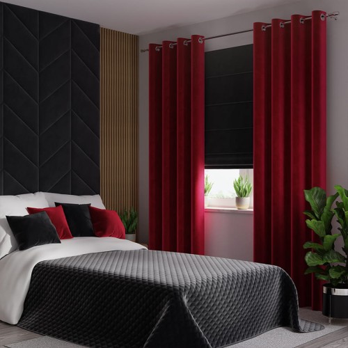 VELVI Zasłona gotowa na przelotkach, szerokość 140 x wysokość 250cm, kolor czerwony