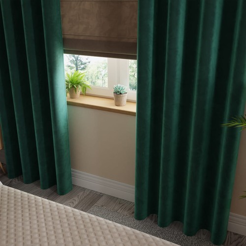 VELVI Zasłona gotowa na przelotkach, szerokość 140 x wysokość 240cm, kolor szmaragdowy zielony