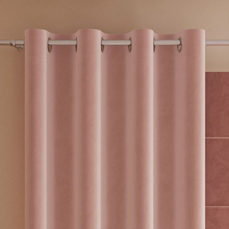 VELVI Zasłona gotowa na przelotkach, szerokość 140 x wysokość 230cm, kolor pudrowy różowy