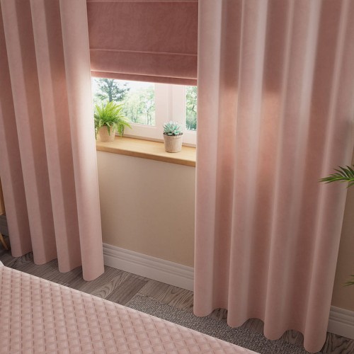 VELVI Zasłona gotowa na przelotkach, szerokość 140 x wysokość 230cm, kolor pudrowy różowy