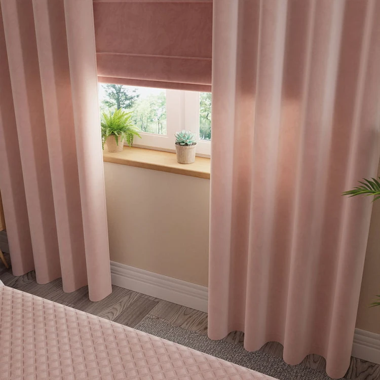 VELVI Zasłona gotowa na przelotkach, szerokość 140 x wysokość 230cm, kolor pudrowy różowy