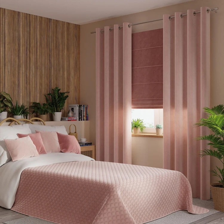 VELVI Zasłona gotowa na przelotkach, szerokość 140 x wysokość 230cm, kolor pudrowy różowy