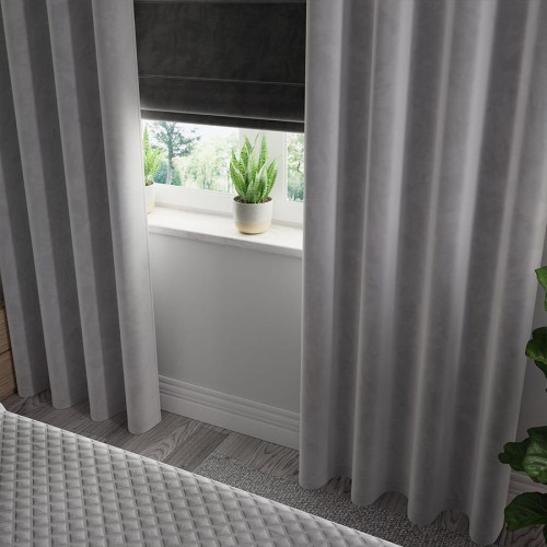 VELVI Zasłona gotowa na przelotkach, szerokość 140 x wysokość 250cm, kolor jasny szary