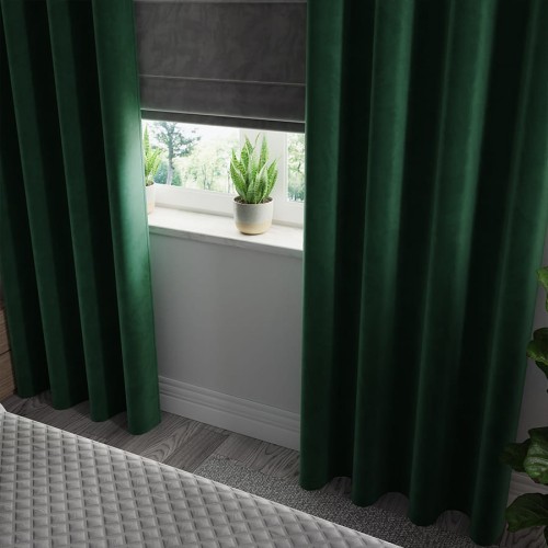 VELVI Zasłona gotowa na przelotkach, szerokość 140 x wysokość 260cm, kolor ciemny zielony; butelkowy