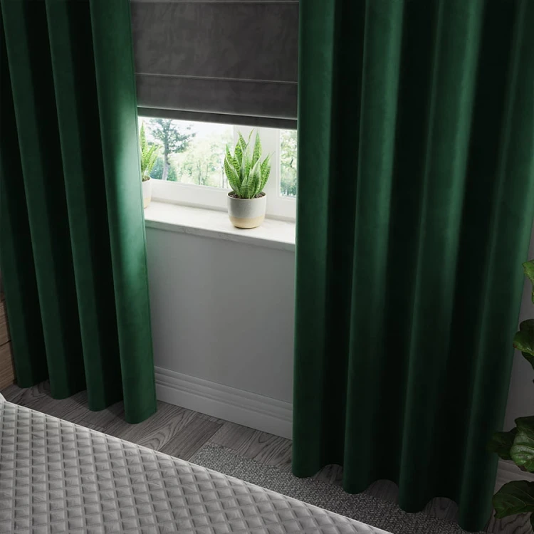 VELVI Zasłona gotowa na przelotkach, szerokość 140 x wysokość 260cm, kolor ciemny zielony; butelkowy