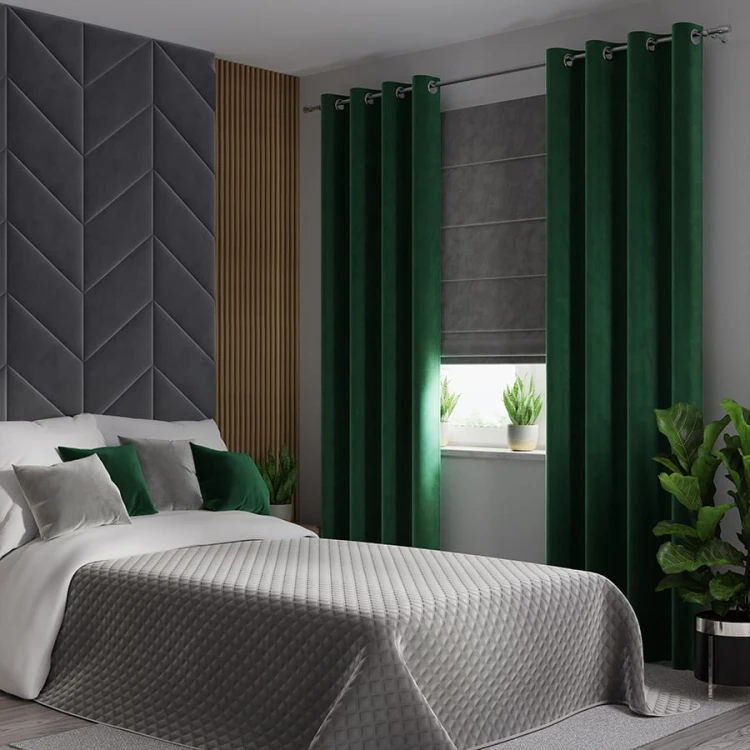 VELVI Zasłona gotowa na przelotkach, szerokość 140 x wysokość 260cm, kolor ciemny zielony; butelkowy