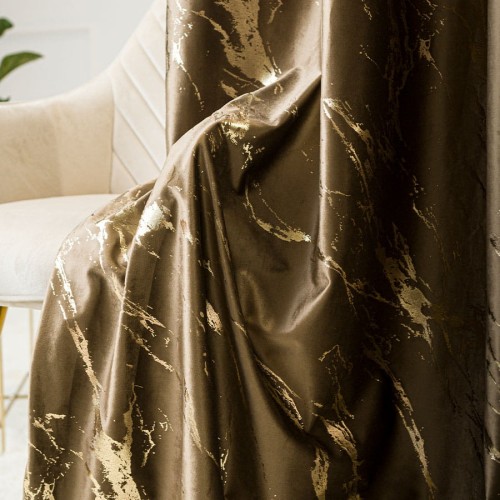 MARMA Zasłona gotowa na przelotkach, szerokość 140cm x wysokość 250cm, kolor brązowy ze złotym nadrukiem