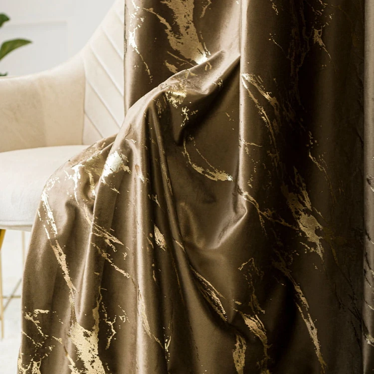 MARMA Zasłona gotowa na przelotkach, szerokość 140cm x wysokość 250cm, kolor brązowy ze złotym nadrukiem