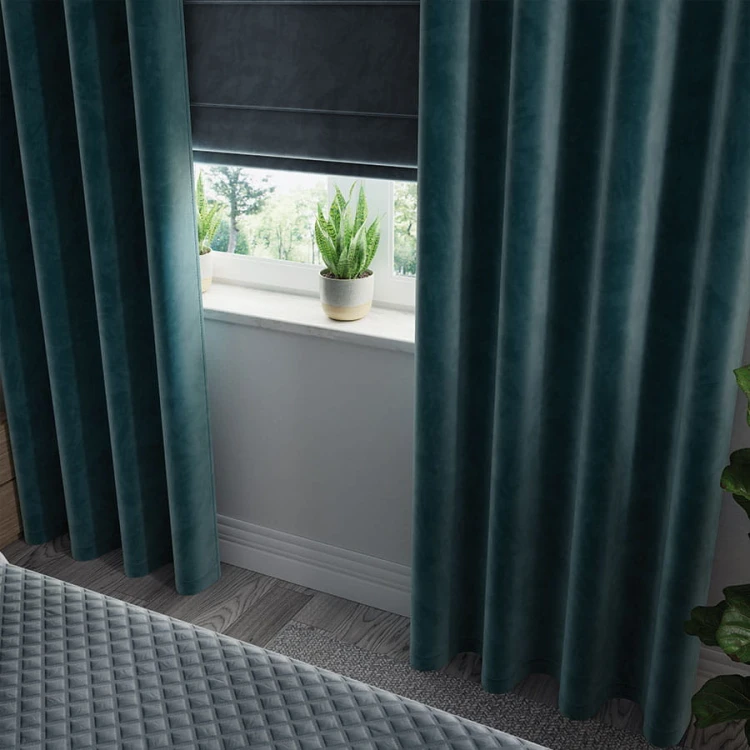 VELVI Zasłona gotowa na przelotkach, szerokość 140 x wysokość 240cm, kolor ciemny turkusowy