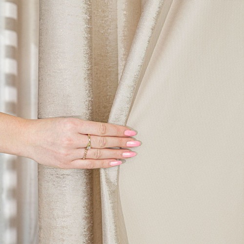 ELEONORA Zasłona gotowa na przelotkach, szerokość 140cm x wysokość 250cm, kolor ciemny kremowy ze złotym nadrukiem