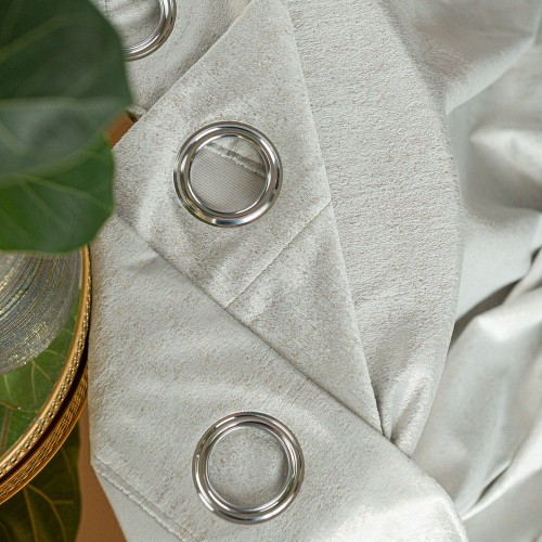 ELEONORA Zasłona gotowa na przelotkach, szerokość 140cm x wysokość 250cm, kolor pastelowy szary ze złotym nadrukiem