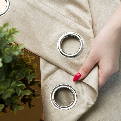 ELEONORA Zasłona gotowa na przelotkach, szerokość 140cm x wysokość 250cm, kolorciemny beżowy ze złotym nadrukiem