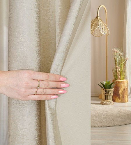 ELEONORA Zasłona gotowa na przelotkach, szerokość 140cm x wysokość 250cm, kolorciemny beżowy ze złotym nadrukiem