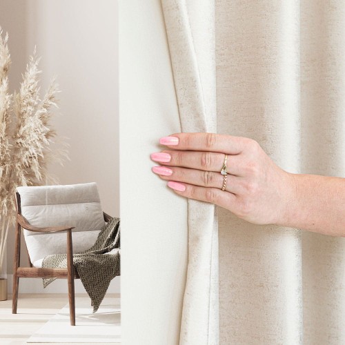 ELEONORA Zasłona gotowa na przelotkach, szerokość 140cm x wysokość 250cm, kolor jasny kremowy ze złotym nadrukiem