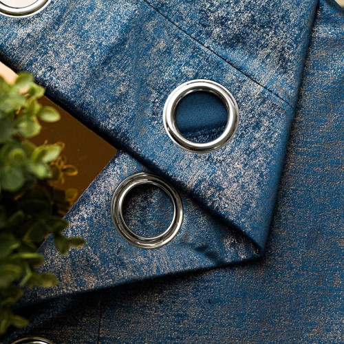 ELEONORA Zasłona gotowa na przelotkach, szerokość 140cm x wysokość 250cm, kolor granatowy ze złotym nadrukiem