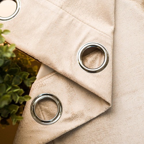 ELEONORA Zasłona gotowa na przelotkach, szerokość 140cm x wysokość 250cm, kolor jasny beżowy ze złotym nadrukiem