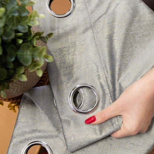 ELEONORA Zasłona gotowa na przelotkach, szerokość 140cm x wysokość 250cm, kolor  jasny szary ze złotym nadrukiem