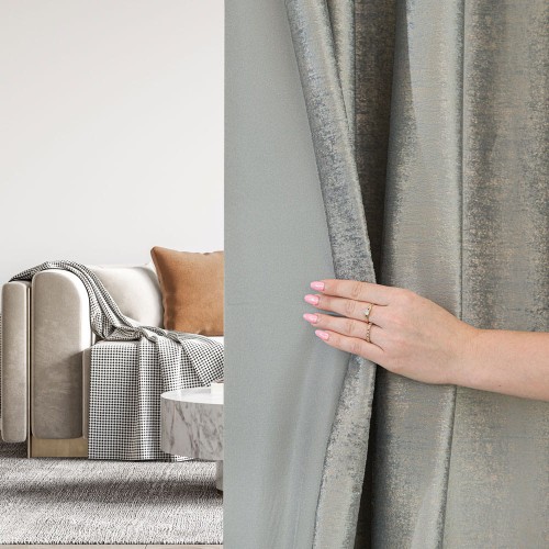 ELEONORA Zasłona gotowa na przelotkach, szerokość 140cm x wysokość 250cm, kolor  jasny szary ze złotym nadrukiem