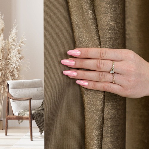 ELEONORA Zasłona gotowa na przelotkach, szerokość 140cm x wysokość 250cm, kolor brązowy ze złotym nadrukiem