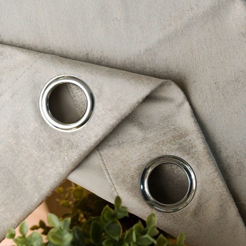 ELEONORA Zasłona gotowa na przelotkach, szerokość 140cm x wysokość 250cm, kolor szaro beżowy ze złotym nadrukiem