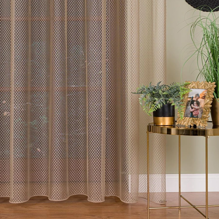 Firanka fantazyjna z ołowianką, wysokość 300cm, kolor  ciemny beżowy