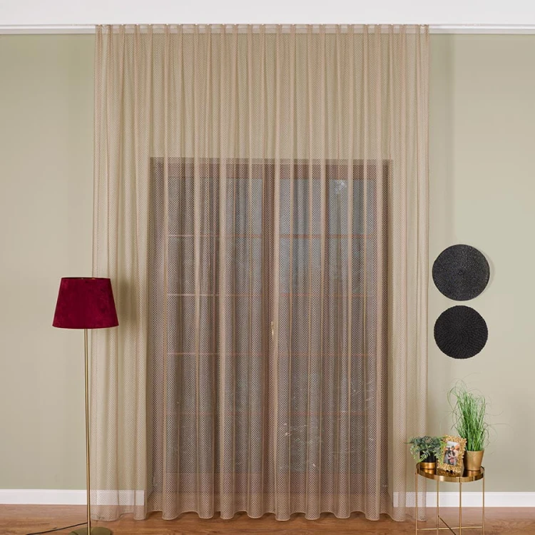 Firanka fantazyjna z ołowianką, wysokość 300cm, kolor  ciemny beżowy